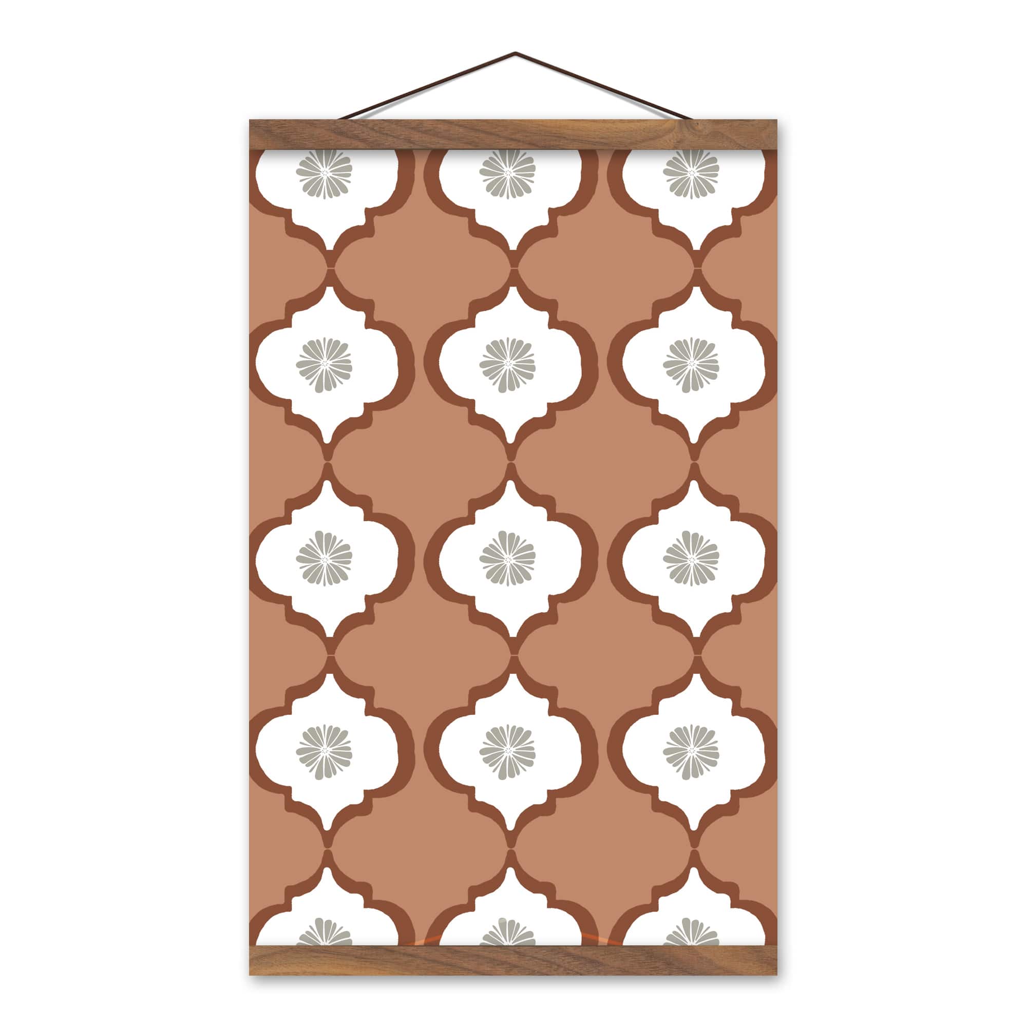 Floral Tile 12" x 18" Teak Hanging Canvas